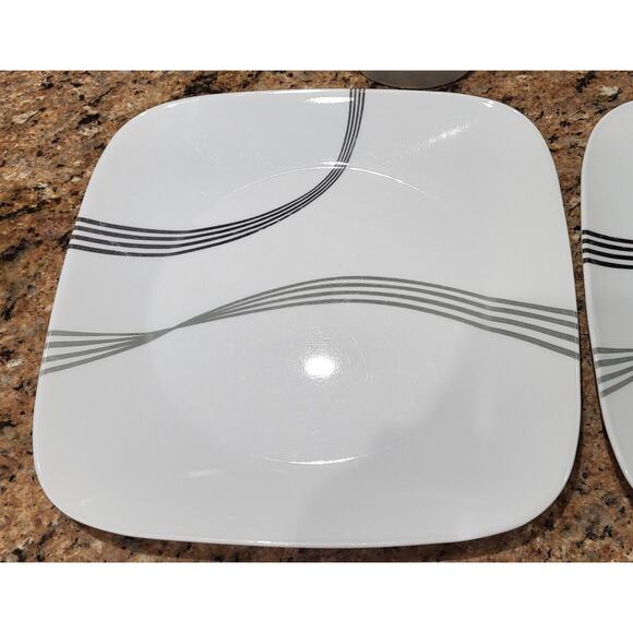 Corelle Urban Arc 10.5" Square White Dinner Plates Set of 5 Gray/Black Stripes - Picture 12 of 13